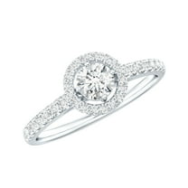 Rosec Jewels 1/2 CT Round Shape Moissanite Halo Engagement Ring with Side Stones, 925 Sterling Silver, US 4.00