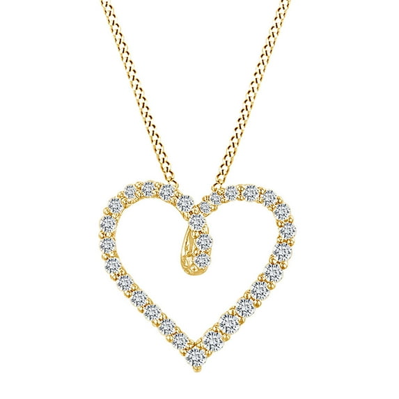 AFFY 1/2 CT Round White Natural Diamond Outline Heart Pendant Necklace 10k Solid Yellow Gold with 18" Chain (I-J Color, I2-I3 Clarity, 0.50 Cttw)