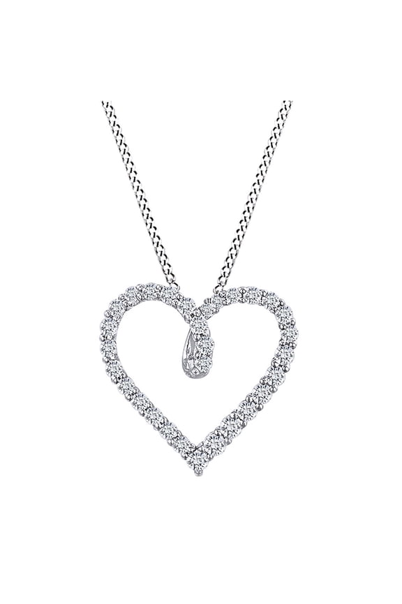 1/2 CT Round White Natural Diamond Outline Heart Pendant Necklace 14k White Gold Over Sterling Silver with 18" Chain (I-J Color, I2-I3 Clarity, 0.50 Cttw)