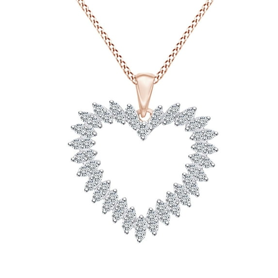 AFFY 1/2 CT Round White Natural Diamond Sunburst Heart Pendant Necklace 14k Rose Gold Over Sterling Silver 18" Chain (I-J Color, I2-I3 Clarity, 0.50 CT)
