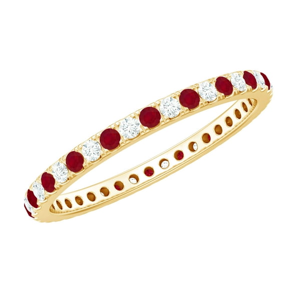 Rosec Jewels Natural Ruby Eternity Ring for Women - AAA Quality - Ruby Diamond Stackable Ring - Jewelry Box Included, 14K Yellow Gold, US 8.00