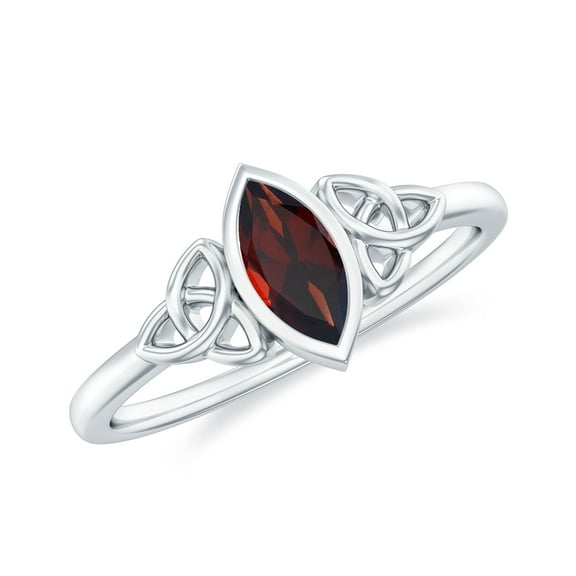 Rosec Jewels Natural Garnet Marquise Engagement Ring with Celtic Knot - 4X8 mm - AAA Quality - January Birthstone, 18K White Gold, US 4.00