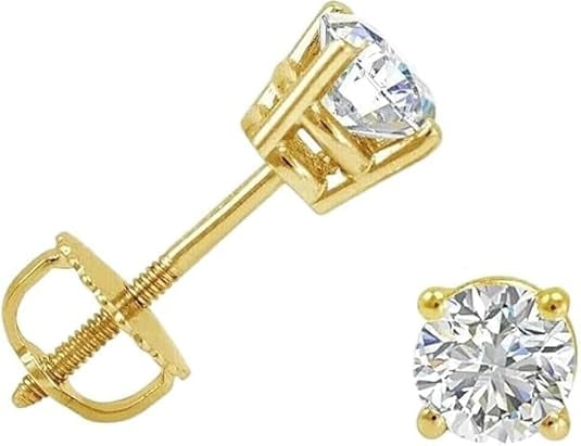 1/2 CT TW Round Diamond Stud Earrings | Solid 925 Sterling Silver| Secure Screw Back Earrings for Women