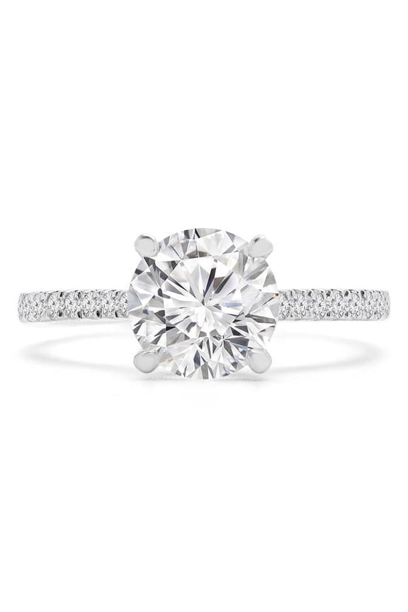 1.2 CTW Round Diamond Cathedral Tapered Solitaire with Accents Engagement Ring in 14K White Gold - Size 6
