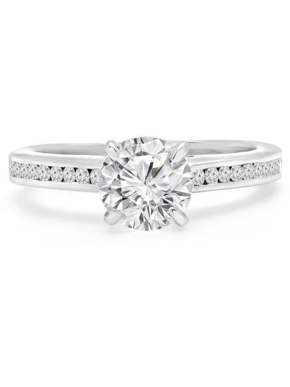 1.2 CTW Round Diamond Solitaire Engagement Ring with Channel Set Accents in 14K White Gold