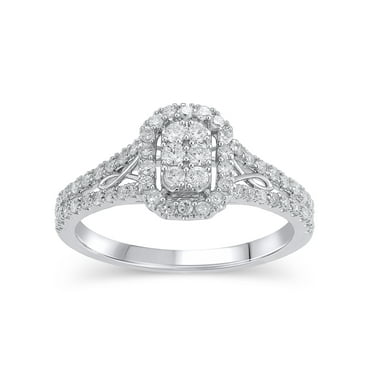 1/2 CTW (SI2, H-I) Emerald Composite Lab Grown Diamond Women Engagement Ring Sterling Silver