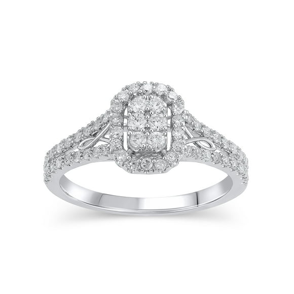 1/2 CTW (SI2, H-I) Emerald Composite Lab Grown Diamond Women Engagement Ring Sterling Silver