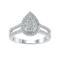 1/2 CTW (SI2, H-I) Pear Composite Lab Grown Diamond Women Engagement Ring Sterling Silver
