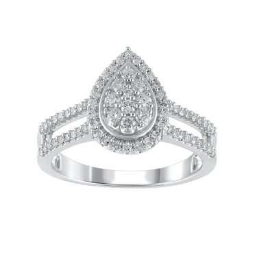 1/2 CTW (SI2, H-I) Pear Composite Lab Grown Diamond Women Engagement Ring Sterling Silver