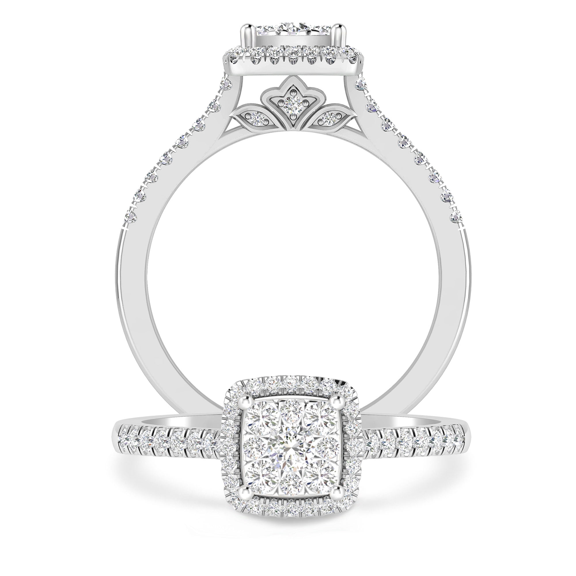 Crisscut Emerald-cut Diamond Halo Engagement Ring
