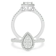 Inspereza Solitaire Round Brilliant Cut Diamond Halo Engagement Ring, 0.5 ct, White Gold