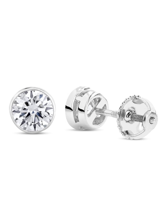 1/2 Carat | 14K White Gold | IGI Certified Lab Grown Bezel Solitaire Diamond Stud Earrings | Round Shape Bezel Setting Houston Diamond District