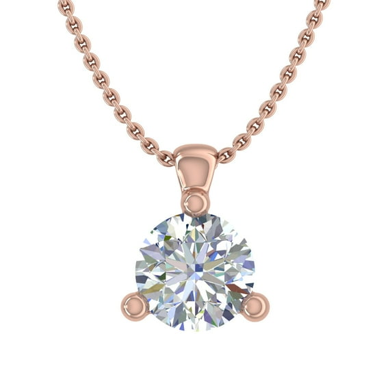 1/2 Carat 3-Prong Set Diamond Solitaire Pendant Necklace in 10K Rose Gold (Silver Chain Included) - IGI Certified