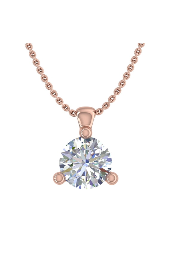 1/2 Carat 3-Prong Set Diamond Solitaire Pendant Necklace in 10K Rose Gold (Silver Chain Included) - IGI Certified