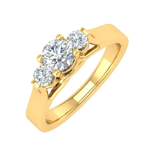 1/2 Carat 3-Stone Diamond Engagement Ring in 10K Yellow Gold (Ring Size 7.5)