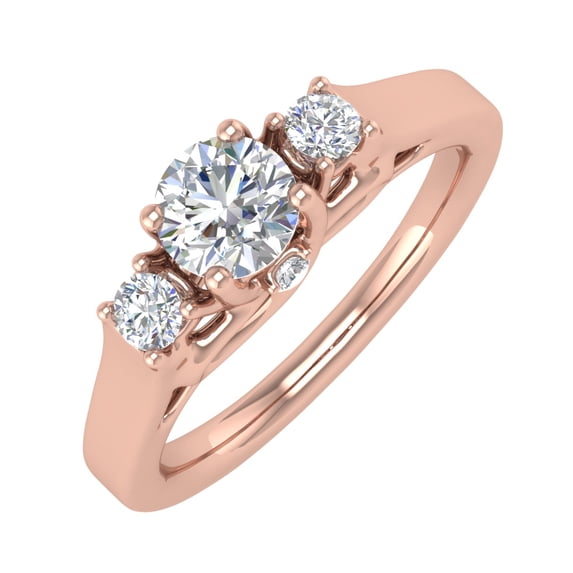 1/2 Carat 3-Stone Diamond Engagement Ring in 14K Rose Gold (Ring Size 10) (I1-I2 Clarity)