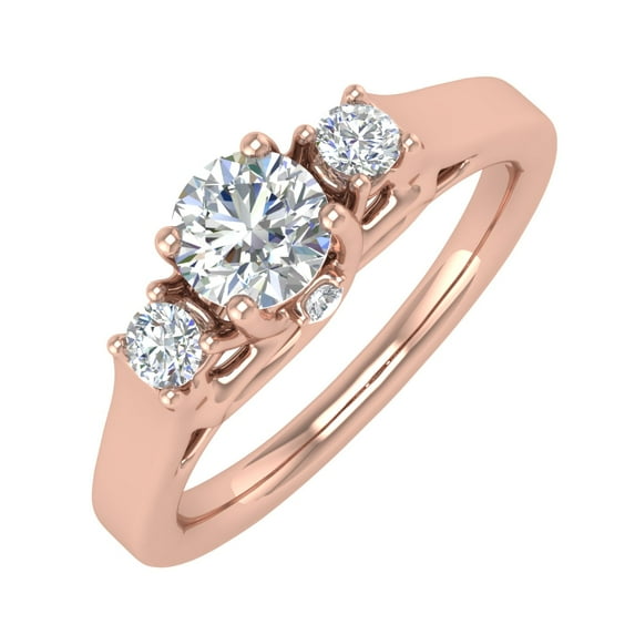 1/2 Carat 3-Stone Diamond Engagement Ring in 14K Rose Gold (Ring Size 6)
