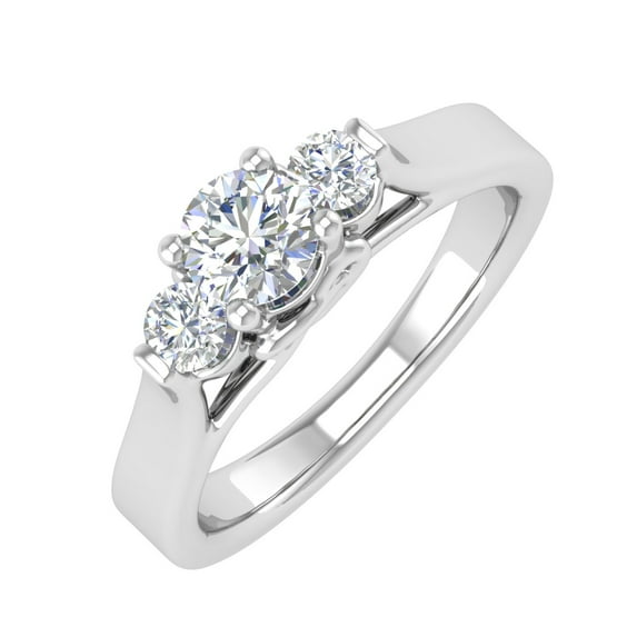 1/2 Carat 3-Stone Diamond Engagement Ring in 14K White Gold (Ring Size 9.75) (I1-I2 Clarity)