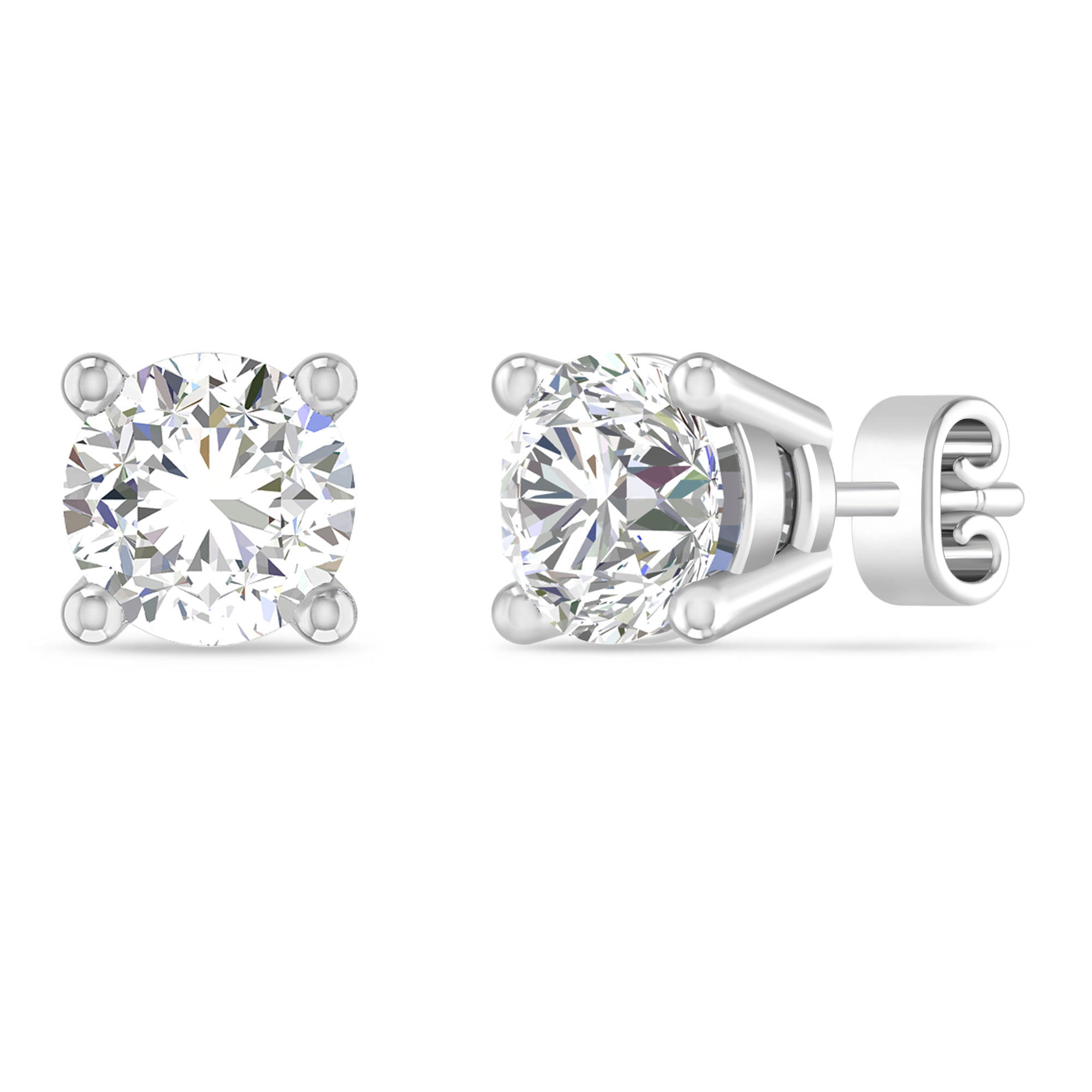 Natural Diamond Stud Earrings Round 2.00 ct. tw. (G-H, VS1-VS2) 14k White  Gold 4-Prong Basket 