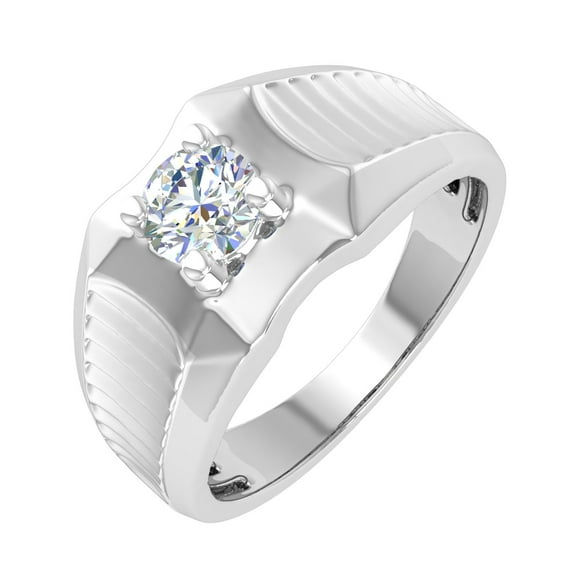 1/2 Carat 4-Prong Set Diamond Solitaire Men's Wedding Band Ring in 14K White Gold (Ring Size 4.75)
