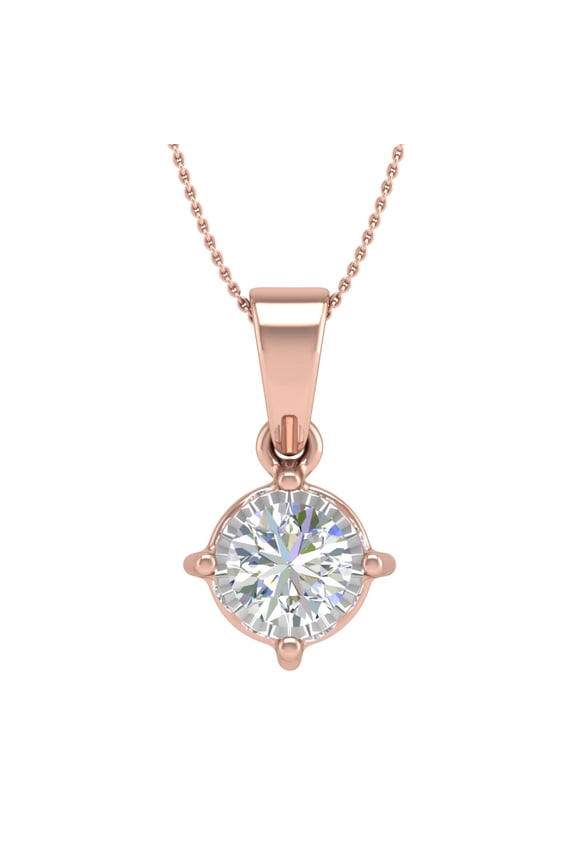 1/2 Carat 4-Prong Set Diamond Solitaire Pendant Necklace in 10K Rose Gold (Silver Chain Included) - IGI Certified