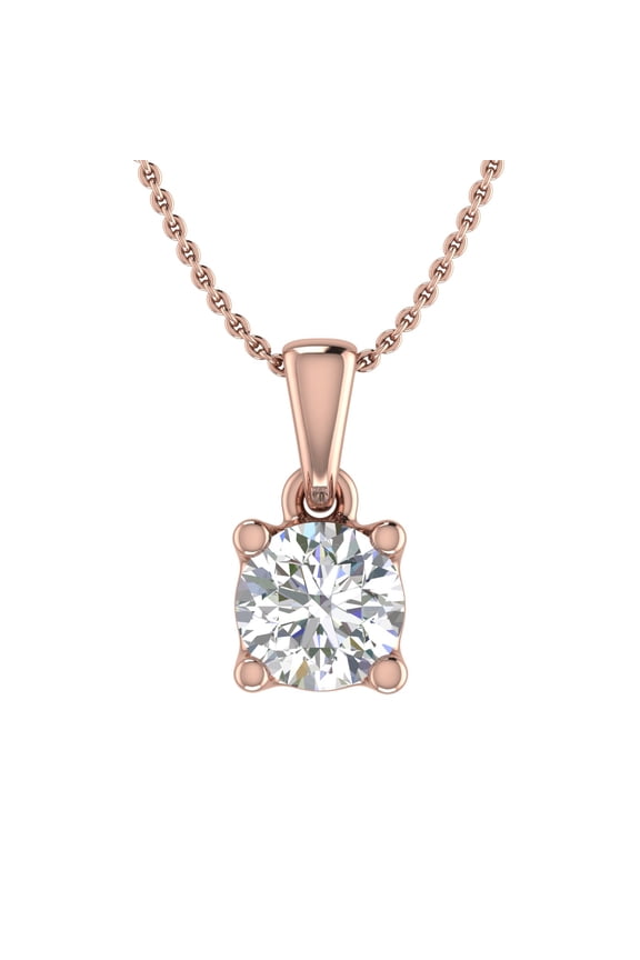 1/2 Carat 4-Prong Set Diamond Solitaire Pendant Necklace in 10K Rose Gold (Silver Chain Included)