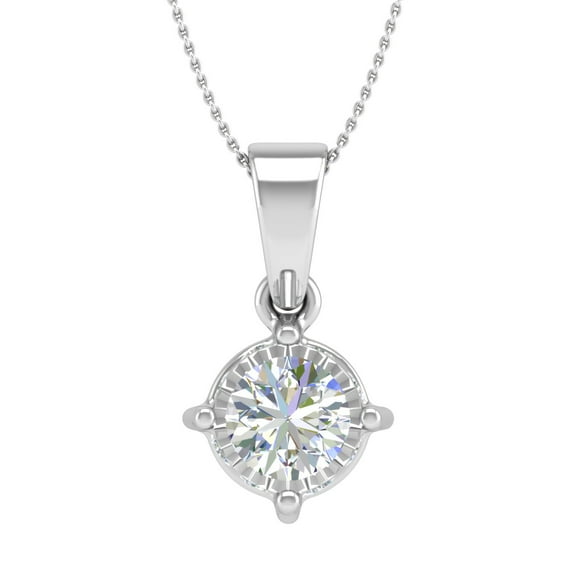 1/2 Carat 4-Prong Set Diamond Solitaire Pendant Necklace in 10K White Gold (Silver Chain Included) - IGI Certified