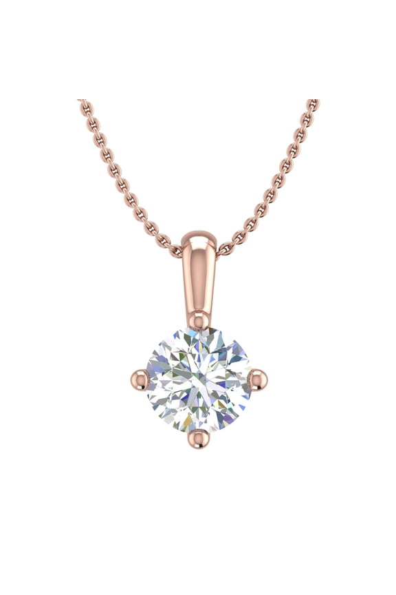1/2 Carat 4-Prong Set Diamond Solitaire Pendant Necklace in 14K Rose Gold (Silver Chain Included) - IGI Certified