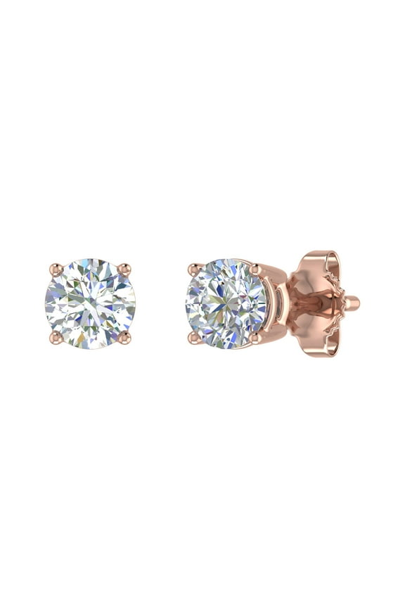 1/2 Carat 4-Prong Set Diamond Stud Earrings in 14K Rose Gold - IGI Certified