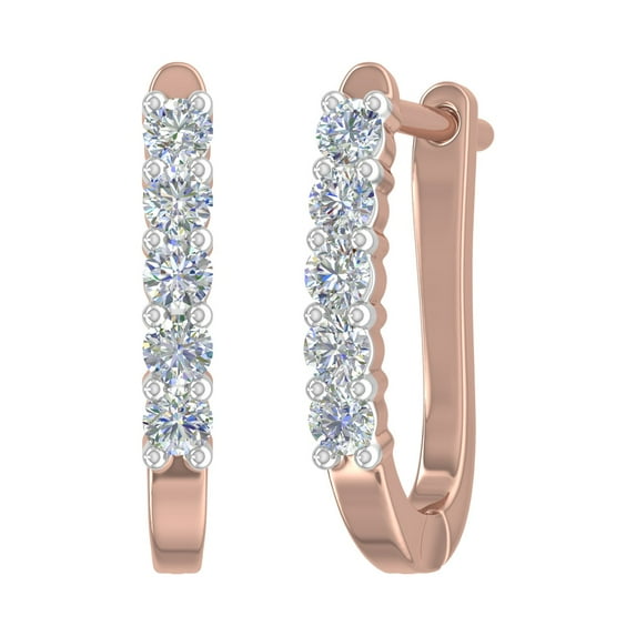 1/2 Carat 5-Stones Diamond Hoop Earrings in 14K Rose Gold (I1-I2 Clarity)