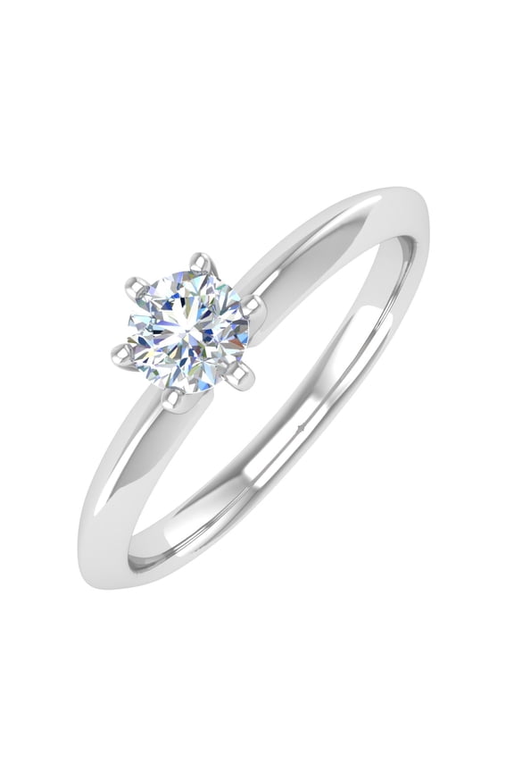 1/2 Carat 6-Prong Set Diamond Solitaire Engagement Ring in 10K White Gold (Ring Size 7)