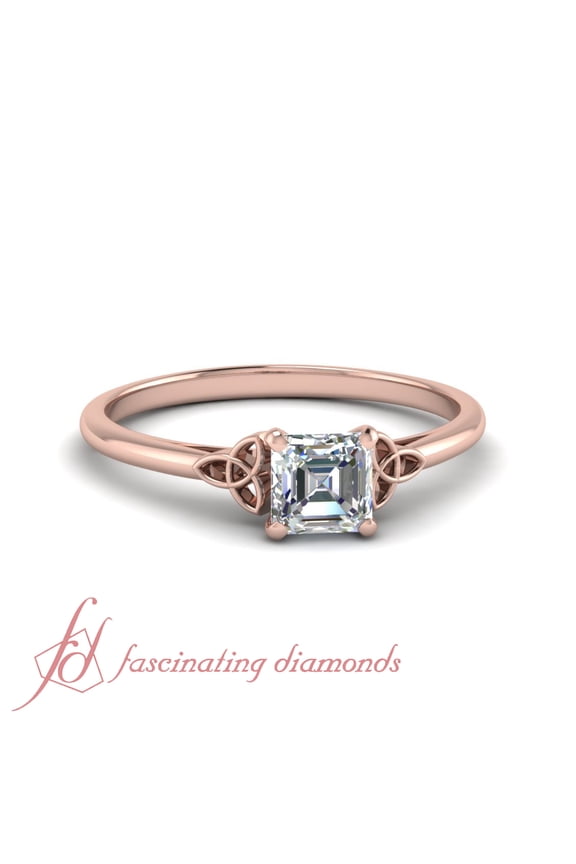 1/2 Carat Asscher Cut Lab Diamond Solitaire Celtic Engagement Ring In Rose Gold