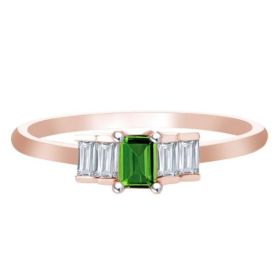 AFFY 1/2 Carat Baguette Cut Emerald & Natural Diamond Five Stone Engagement Ring 14K Rose Gold (0.50 Cttw)-9.5