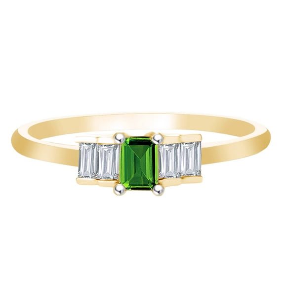 AFFY 1/2 Carat Baguette Cut Emerald & Natural Diamond Five Stone Engagement Ring 14K Yellow Gold (0.50 Cttw)-9