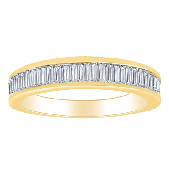 AFFY 1/2 Carat Baguette Cut White Natural Diamond Wedding Band Ring In 10K Solid Yellow Gold-Ring Size-8