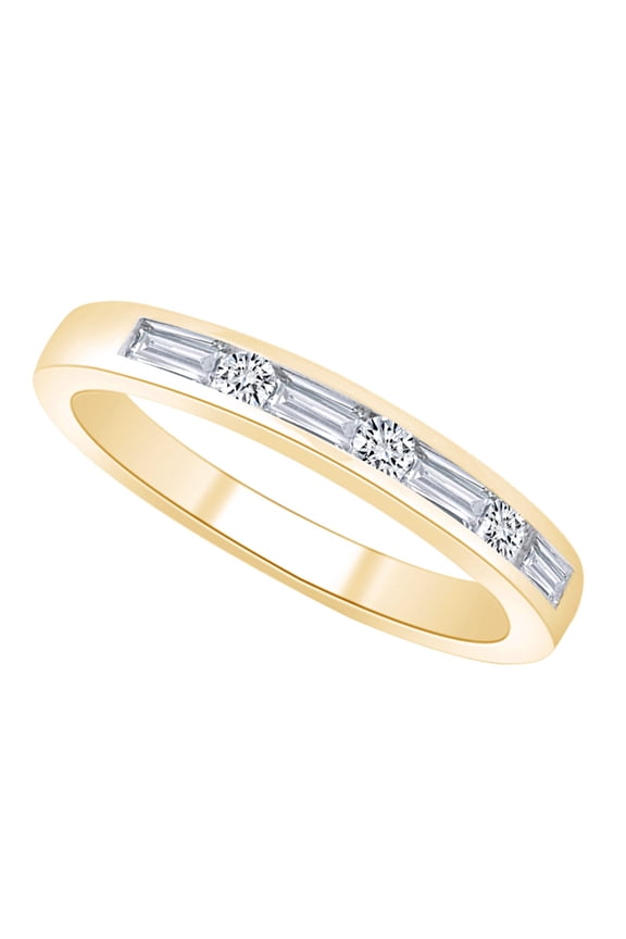 1/2 Carat Baguette & Round Shape White Natural Diamond Wedding Band Ring In 14k Solid Yellow Gold (0.50 Cttw) Ring Size-8.5