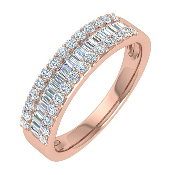 1/2 Carat Baguette and Round Shape Diamond Wedding Band Ring in 14K Rose Gold (Ring Size 8.5)