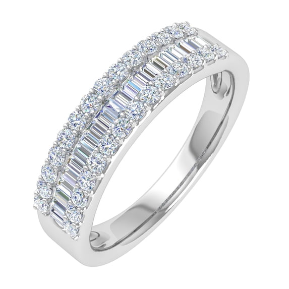 1/2 Carat Baguette and Round Shape Diamond Wedding Band Ring in 14K White Gold (Ring Size 7.75)