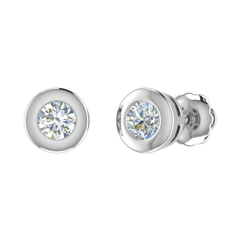 1/2 Carat Bezel Set Diamond Stud Earrings in 10K White Gold (with Screwback)