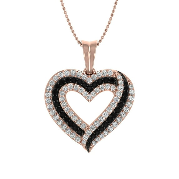 1/2 Carat Black & White Diamond Heart Pendant Necklace in 10K Rose Gold (Included Silver Chain)