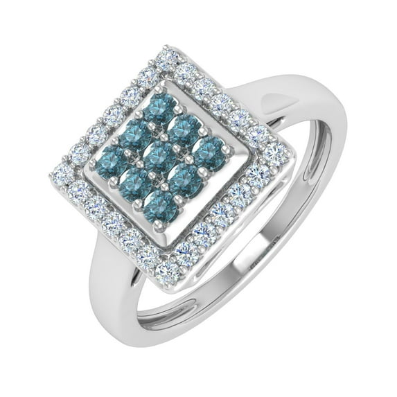 1/2 Carat Blue Diamond and White Diamond Engagement Ring in 10K White Gold (Ring Size 9.75)