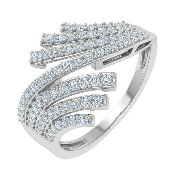 1/2 Carat Bypass Statement Diamond Ring in 10K White Gold (Ring Size 8.5) - IGI Certified (I1-I2 Clarity)