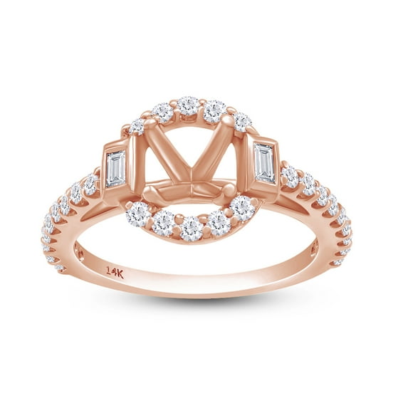 1/2 Carat CT Natural Baguette & Round Cut Semi-mount Halo Engagement Ring In 14k Rose Gold Jewelry For Womens Ring Size-6