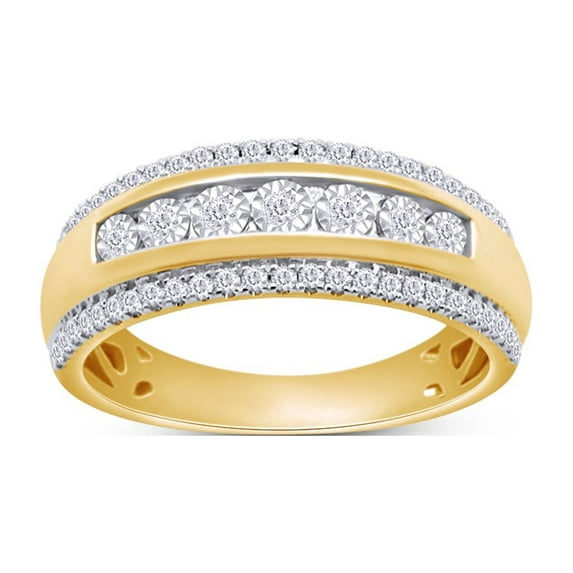 1/2 Carat CT.t.w 10k Yellow Gold Mens Miracle Illusion Set Round Cut Natural Diamond Wedding Anniversary Band Ring (I-J Color, I2-I3 Clarity, 0.50 Cttw) Ring Size-8