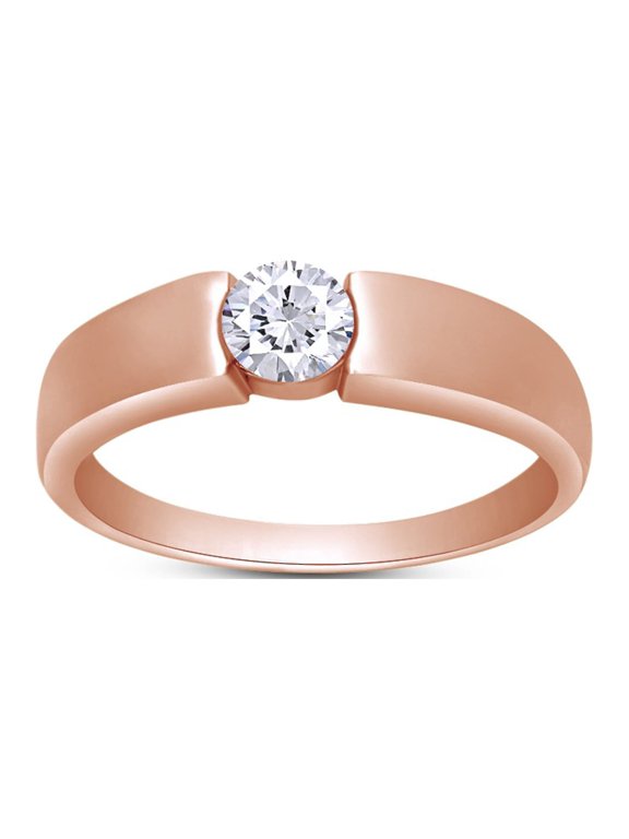 1/2 Carat CT.t.w Round Cut Sparkling White Cubic Zirconia Solitaire Bar Set Mens Anniversary Wedding Band Ring In 14k Rose Gold Over Sterling Silver (0.50 Cttw) Ring Size-8.5