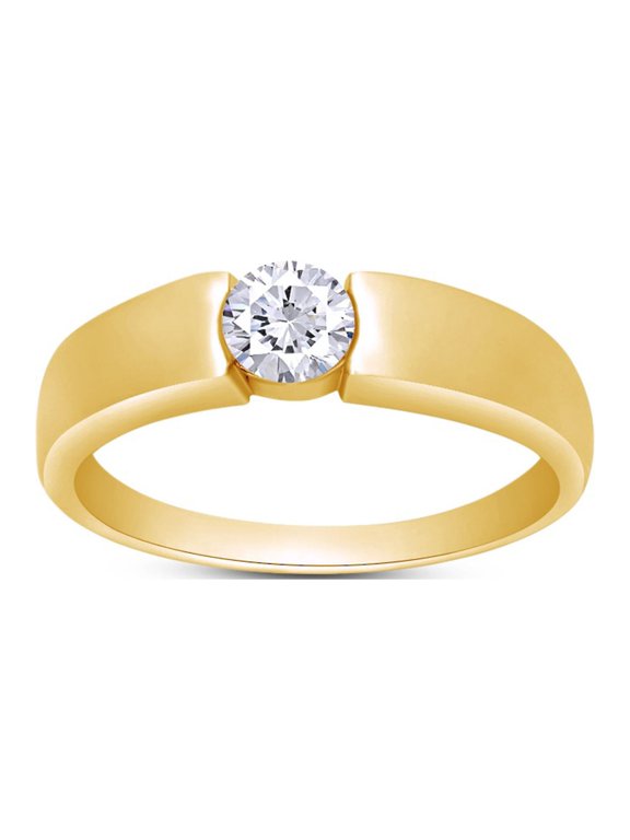 1/2 Carat CT.t.w Round Cut Sparkling White Cubic Zirconia Solitaire Bar Set Mens Anniversary Wedding Band Ring In 14k Yellow Gold Over Sterling Silver (0.50 Cttw) Ring Size-11.5