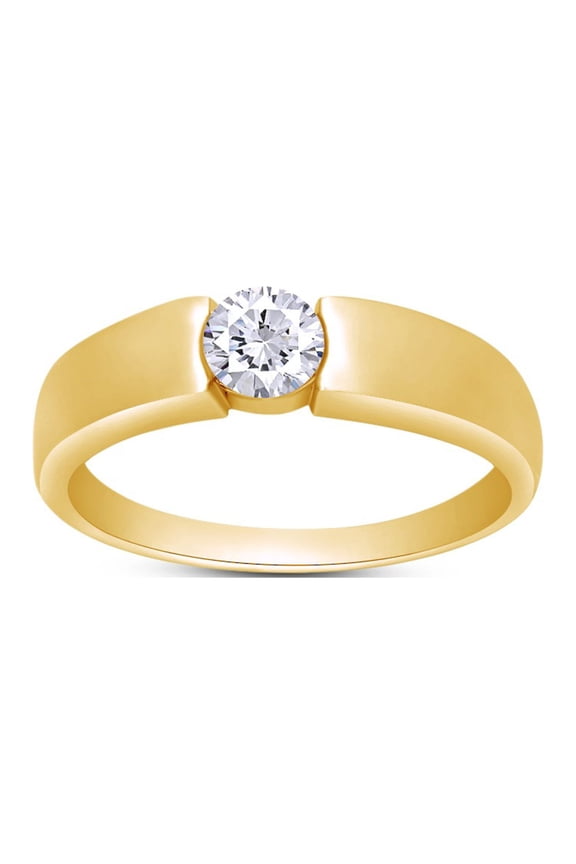 1/2 Carat CT.t.w Round Cut Sparkling White Cubic Zirconia Solitaire Bar Set Mens Anniversary Wedding Band Ring In 14k Yellow Gold Over Sterling Silver (0.50 Cttw) Ring Size-11.5