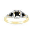 thumbnail image 1 of 1/2 Carat CTTW Black And White Natural Diamond Three Stone Halo Engagement Ring In 14K Yellow Gold Over Sterling Silver (0.50 Cttw, I2-I3 Clarity), 1 of 3