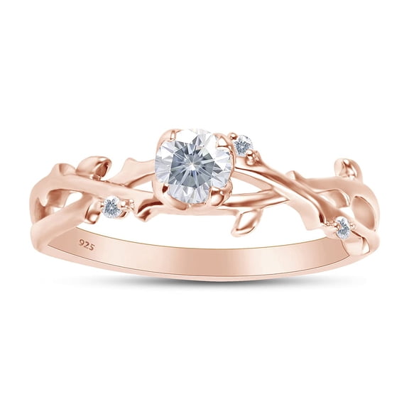 1/2 Carat Center Round Cut Moissanite Lab Created Diamond Twisted Leaf Solitaire Engagement Promise Ring In 14K Rose Gold Over Sterling Silver(0.55 Cttw)-9