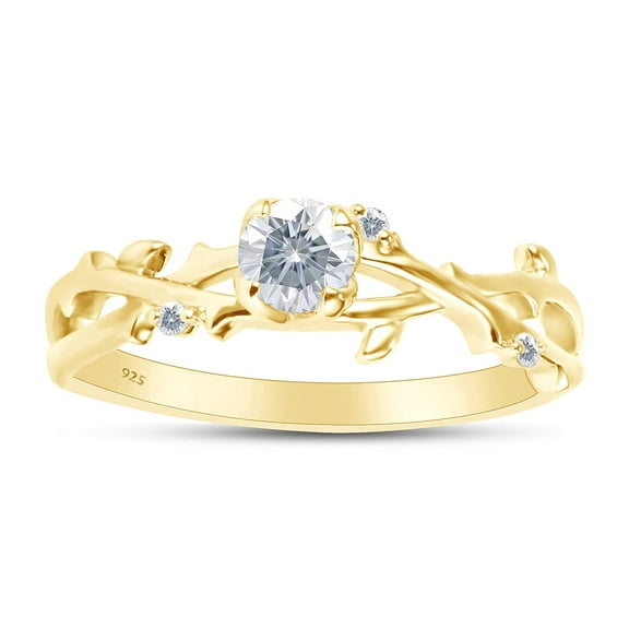 1/2 Carat Center Round Cut Moissanite Lab Created Diamond Twisted Leaf Solitaire Engagement Promise Ring In 14K Yellow Gold Over Sterling Silver(0.55 Cttw)-9.5